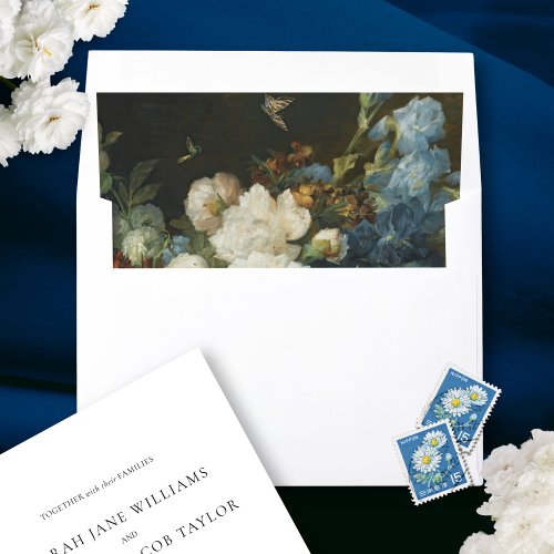 Elegant Classic Dusty Blue Floral Fine Art Wedding Envelope Liner