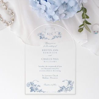 Elegant Classic Dusty Blue French Floral Acrylic Invitations