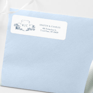 Elegant Classic Dusty Blue French Floral Crest Label