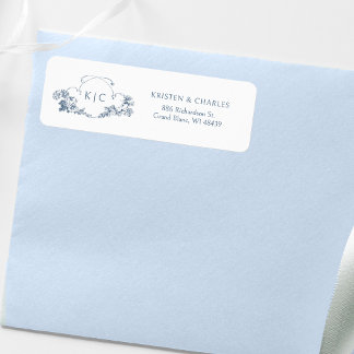 Elegant Classic Dusty Blue French Floral Crest Label