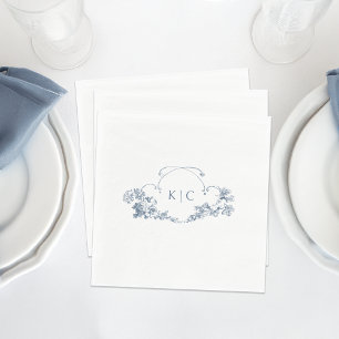 Elegant Classic Dusty Blue French Floral Crest Napkins