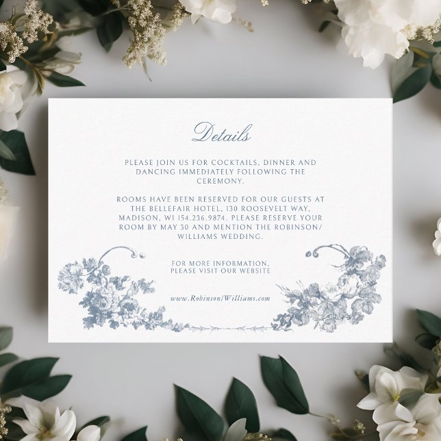 Elegant Classic Dusty Blue French Floral Enclosure Card (Creator Uploaded)