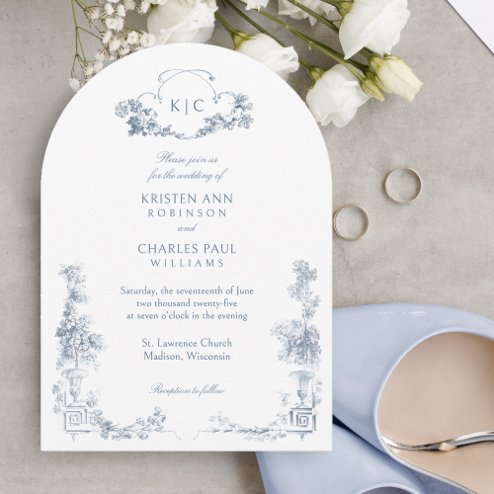 Wedding Invitations - Pink Dramatic personalized gifts for you Elegant classic dusty blue French floral invitation