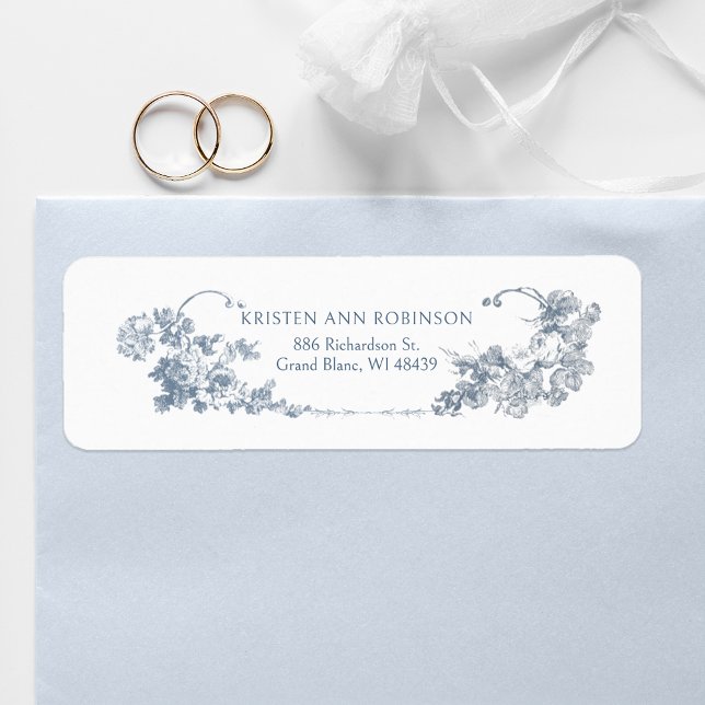 Elegant Classic Dusty Blue French Floral Label (Creator Uploaded)