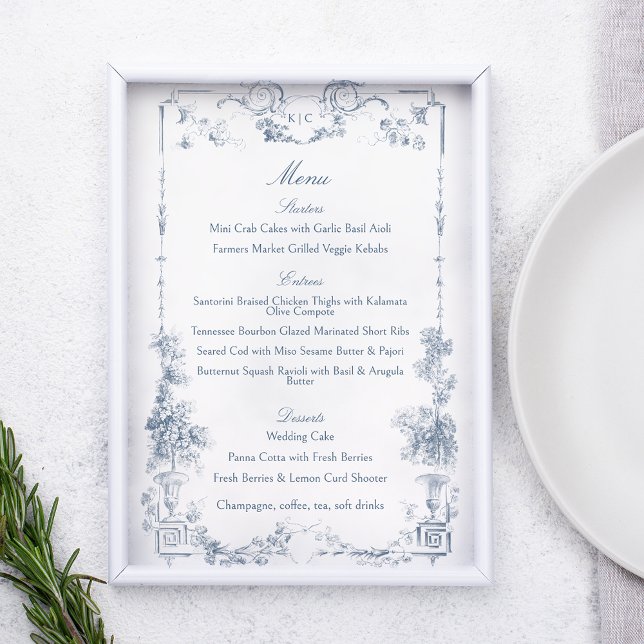 Elegant Classic Dusty Blue French Floral Menu (Creator Uploaded)