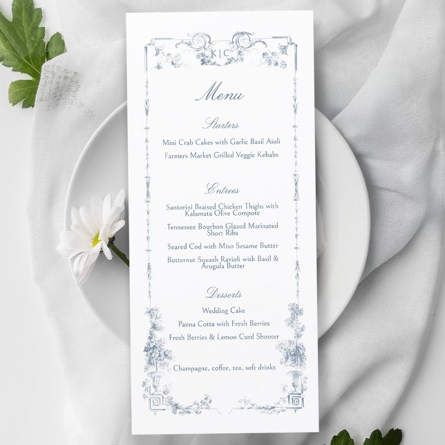 Elegant Classic Dusty Blue French Floral Menu (Creator Uploaded)