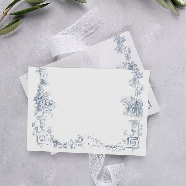 Elegant Classic Dusty Blue French Floral Note Card (Creator Uploaded)