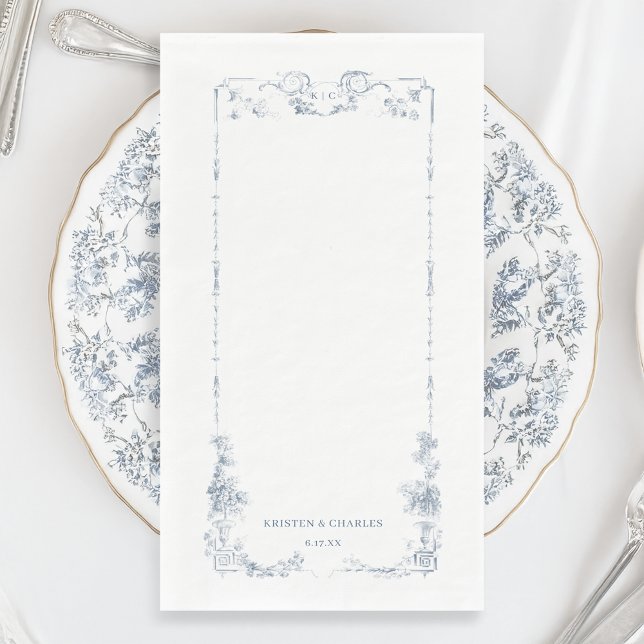 Elegant Classic Dusty Blue French Floral Paper Guest Towels (Creator Uploaded)
