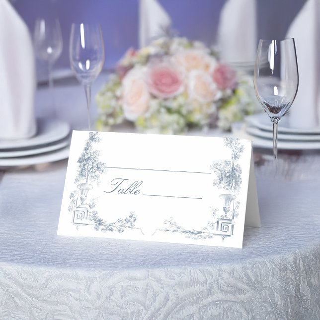 Elegant Classic Dusty Blue French Floral Place Card (Creator Uploaded)