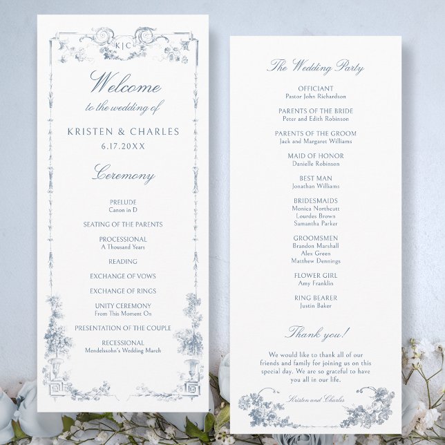 Elegant Classic Dusty Blue French Floral Program (Creator Uploaded)