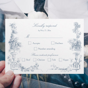 Elegant Classic Dusty Blue French Floral RSVP Card