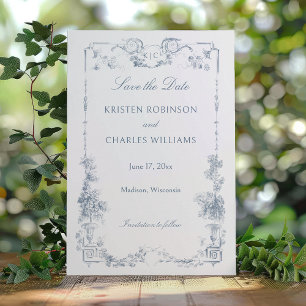 Elegant Classic Dusty Blue French Floral Save The Date
