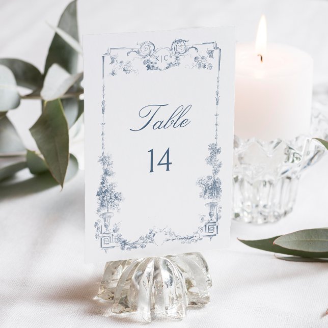 Elegant Classic Dusty Blue French Floral Table Number (Creator Uploaded)