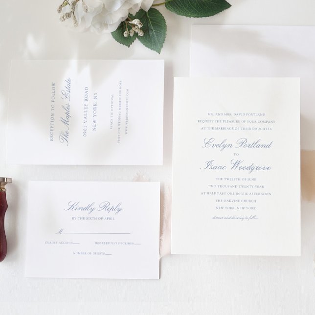 Elegant Classic Dusty Blue Wedding Invitation (Creator Uploaded)