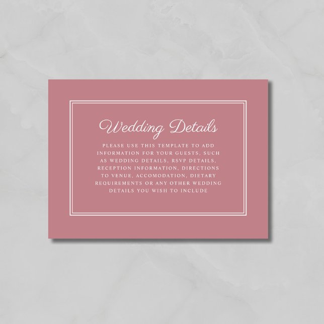 Elegant Classic Dusty Pink Wedding Detail Enclosure Card (Elegant Classic Dusty Pink Wedding Detail Enclosure Card)