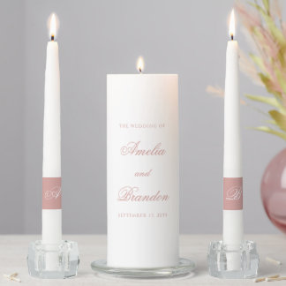 Elegant Classic Dusty Rose Monogram Script Wedding Unity Candle Set