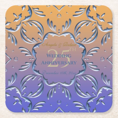 Elegant Classic Fancy 25th Wedding Anniversary Square Paper Coaster