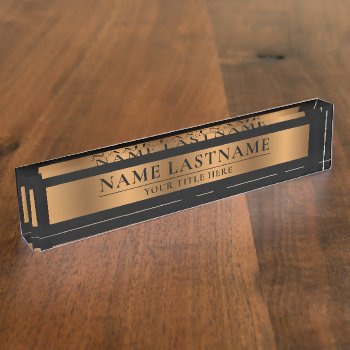 Elegant Classic Faux Bronze Copper Brown Black Desk Name Plate by pinkpinetree at Zazzle