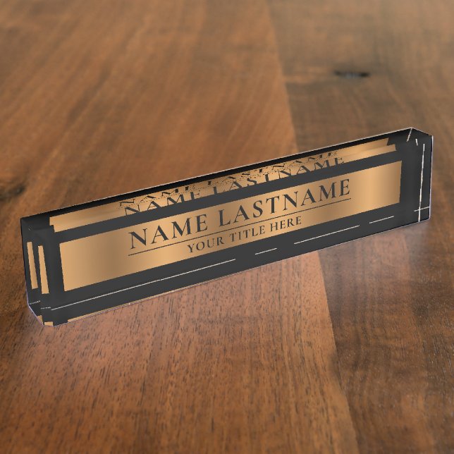 Elegant Classic Faux Bronze Copper Brown Black Desk Name Plate (Side)