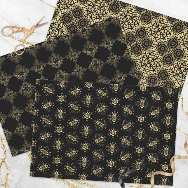 Elegant Classic Faux Gold and Black Patterns Wrapping Paper Sheets (Creator Uploaded)