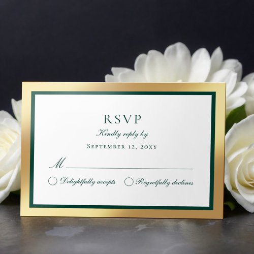 Elegant Classic Faux Gold Emerald Green RSVP Card
