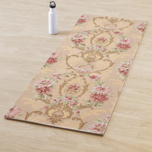 Elegant Classic Floral and Gold Rococo Filigree Yoga Mat