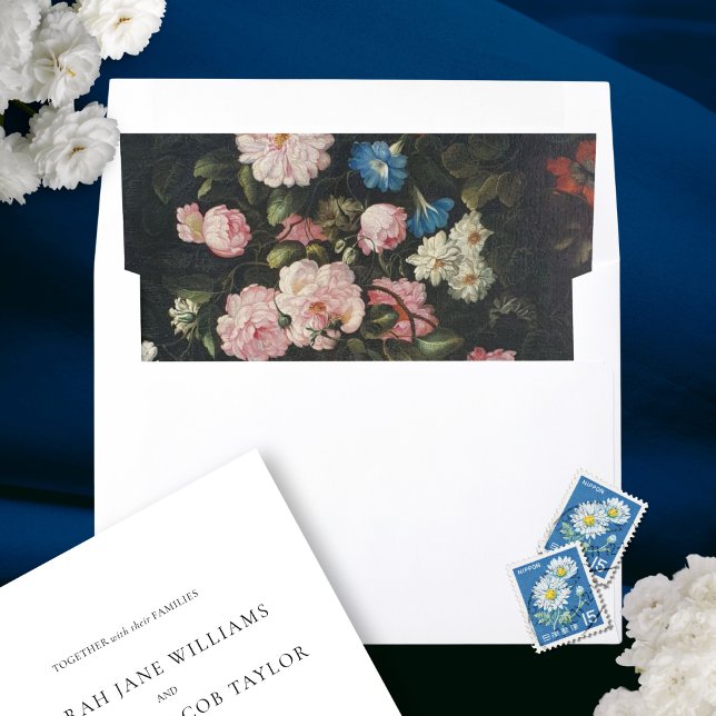 Elegant Classic Floral Fine Art Wedding Envelope Liner (These fine art wedding envelope liners will add a touch of elegance to your wedding invites.)