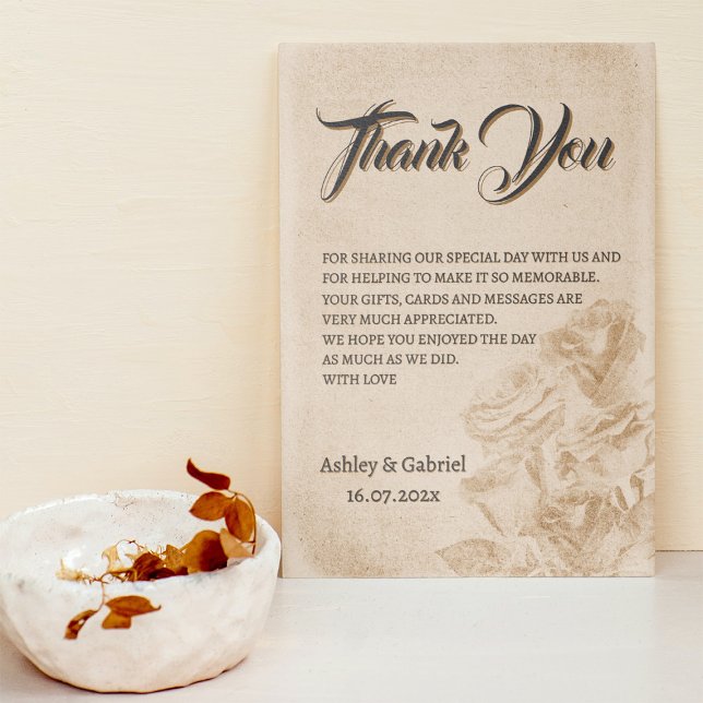 Elegant Classic Floral Rustic Wedding Thank You 1 Card (Creator Uploaded)