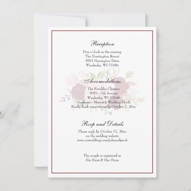 Elegant Classic Floral Wedding Reception Invitation (Front)