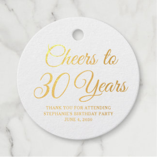 Elegant Classic Foil Cheers to 30 Years Gold Foil Favor Tags