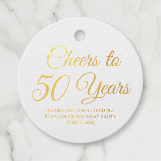 Elegant Classic Foil Cheers to 50 Years Gold Foil Favor Tags