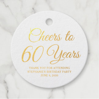 Elegant Classic Foil Cheers to 60 Years Gold Foil Favor Tags