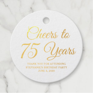 Elegant Classic Foil Cheers to 75 Years Gold Favor Tags