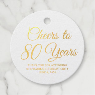 Elegant Classic Foil Cheers to 80 Years Gold Favor Tags