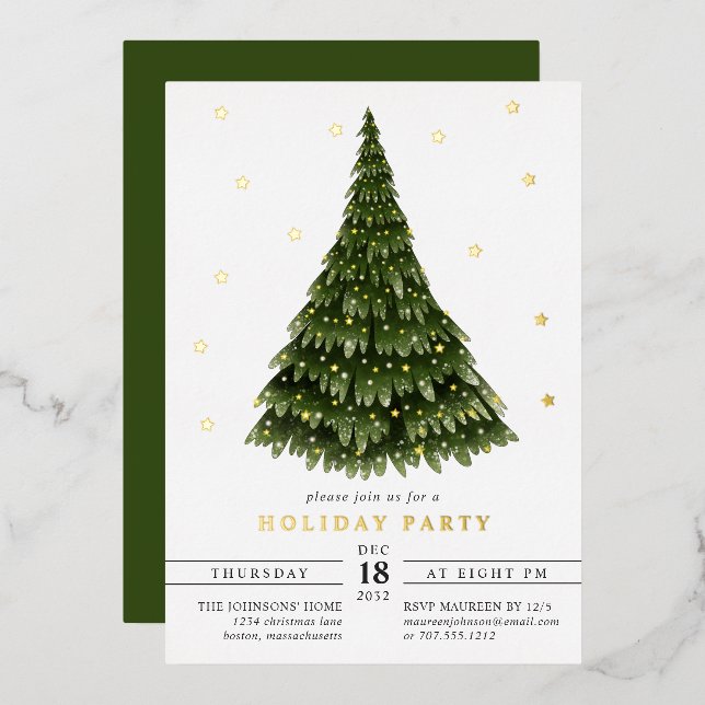 Elegant Classic Foil Christmas Party Foil Invitation (Front/Back)