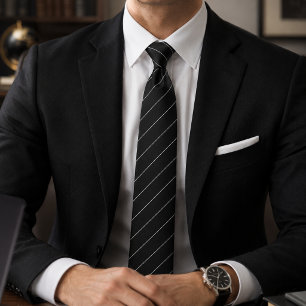 Elegant Classic Formal Black Diagonal Striped Neck Tie
