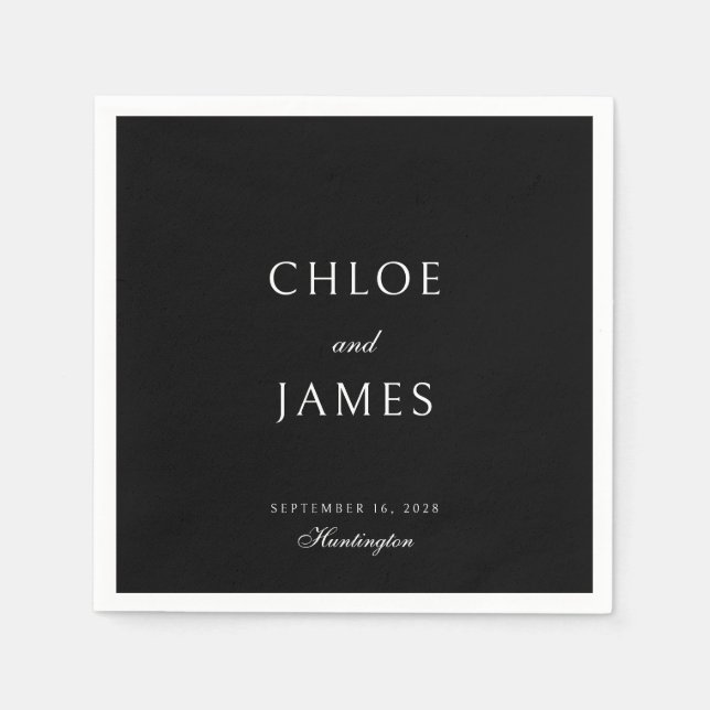 Elegant Classic Formal Black Names Wedding  Napkins (Front)