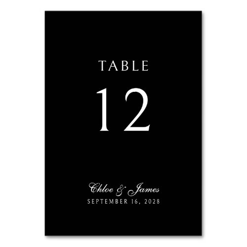 Elegant Classic Formal Black Names Wedding  Table Number