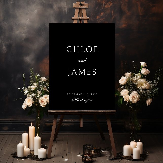 Elegant Classic Formal Black Names Wedding Welcome Foam Board (Creator Uploaded)