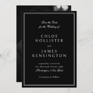 Elegant Classic Formal Black Photo Wedding Save The Date