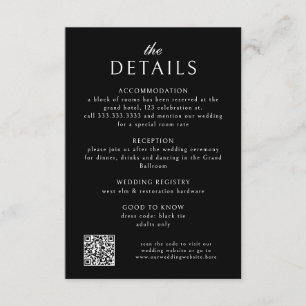 Elegant Classic Formal Black QR Code Wedding Enclosure Card