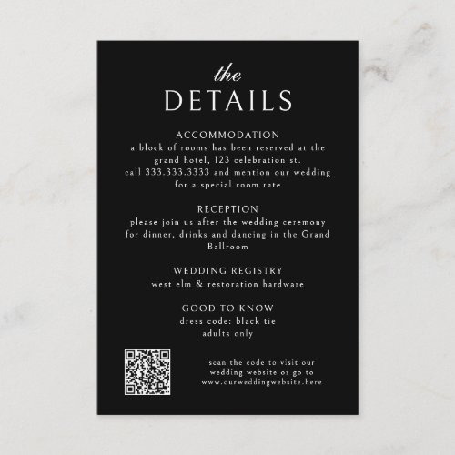 Elegant Classic Formal Black QR Code Wedding  Enclosure Card