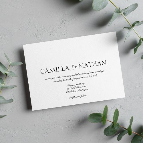 Elegant classic formal black white script wedding invitation