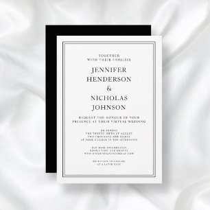 Elegant Classic Formal Black White Virtual Wedding Invitation