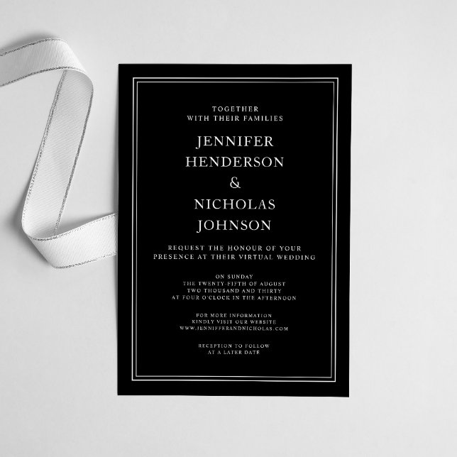 Elegant Classic Formal Black White Virtual Wedding Invitation