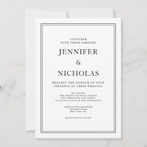 Elegant Classic Formal Black & White Wedding Invitation | Zazzle