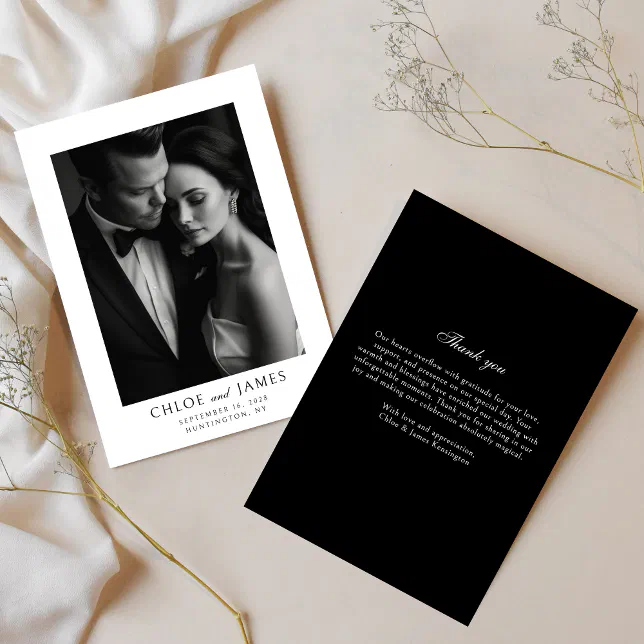 Elegant Classic Formal Black White Wedding Photo Thank You Card | Zazzle