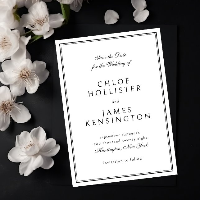 Elegant Classic Formal Black White Wedding Save The Date (Creator Uploaded)