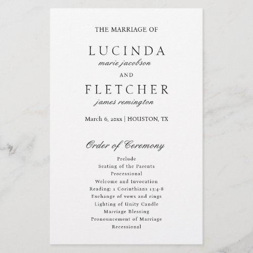Elegant Classic Formal Budget Wedding Program Flyer