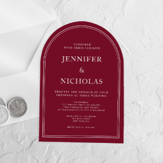 Elegant Classic Formal Burgundy Wedding Arch Acrylic Invitations